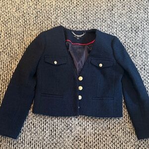 J. Crew Dark Blue Tweed Jacket with Gold Accents size 2